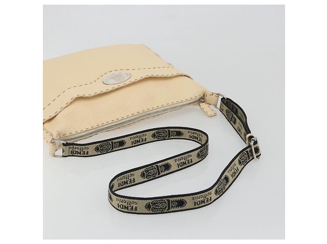 FENDI Celeria Shoulder Bag Leather Ivory Silver Auth 195647V Silvery Cream - view 7