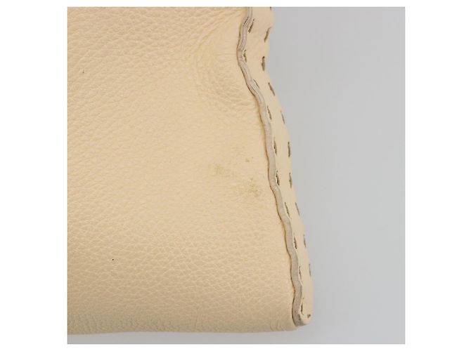 FENDI Celeria Shoulder Bag Leather Ivory Silver Auth 195647V Silvery Cream - view 9