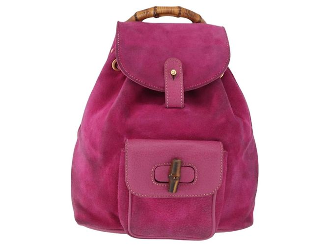 Zaino GUCCI Bamboo Camoscio Rosa Tono Oro 003 1705 0080 Auth BA14635 - vista 13
