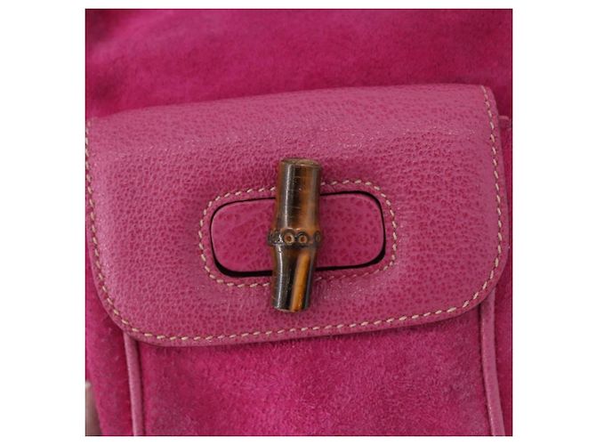 Zaino GUCCI Bamboo Camoscio Rosa Tono Oro 003 1705 0080 Auth BA14635 - vista 19
