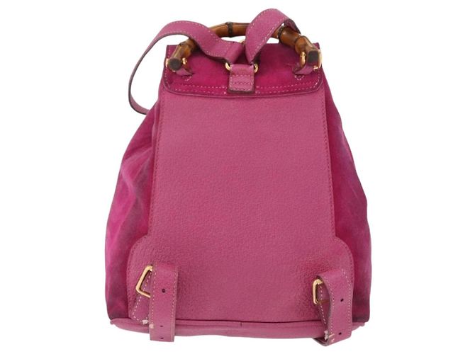 Zaino GUCCI Bamboo Camoscio Rosa Tono Oro 003 1705 0080 Auth BA14635 - vista 2