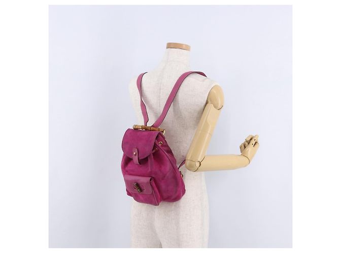 Zaino GUCCI Bamboo Camoscio Rosa Tono Oro 003 1705 0080 Auth BA14635 - vista 27