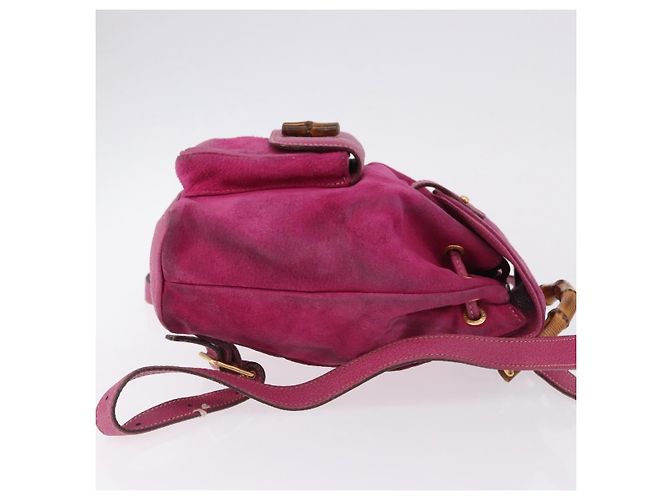 Zaino GUCCI Bamboo Camoscio Rosa Tono Oro 003 1705 0080 Auth BA14635 - vista 3