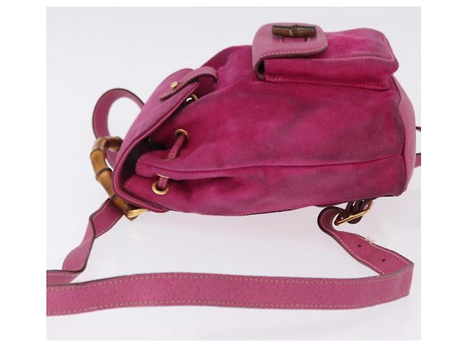 Zaino GUCCI Bamboo Camoscio Rosa Tono Oro 003 1705 0080 Auth BA14635 - vista 4