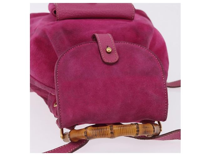 Zaino GUCCI Bamboo Camoscio Rosa Tono Oro 003 1705 0080 Auth BA14635 - vista 6
