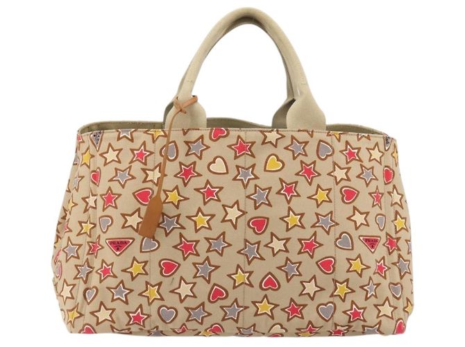 Borsa a mano PRADA Canapa M Canvas Beige Gold Auth 195043A D'oro - vista 13