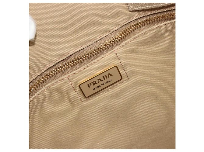 Borsa a mano PRADA Canapa M Canvas Beige Gold Auth 195043A D'oro - vista 18