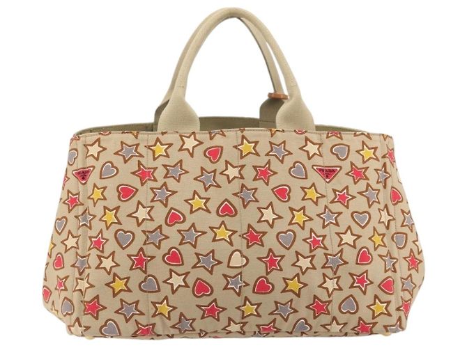 Borsa a mano PRADA Canapa M Canvas Beige Gold Auth 195043A D'oro - vista 2