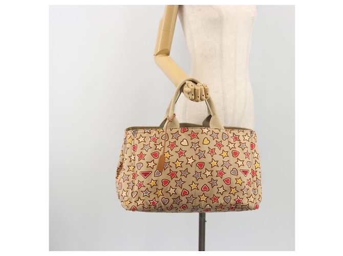 Borsa a mano PRADA Canapa M Canvas Beige Gold Auth 195043A D'oro - vista 23