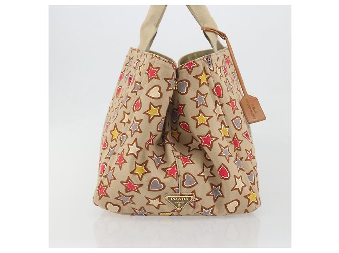 Borsa a mano PRADA Canapa M Canvas Beige Gold Auth 195043A D'oro - vista 4
