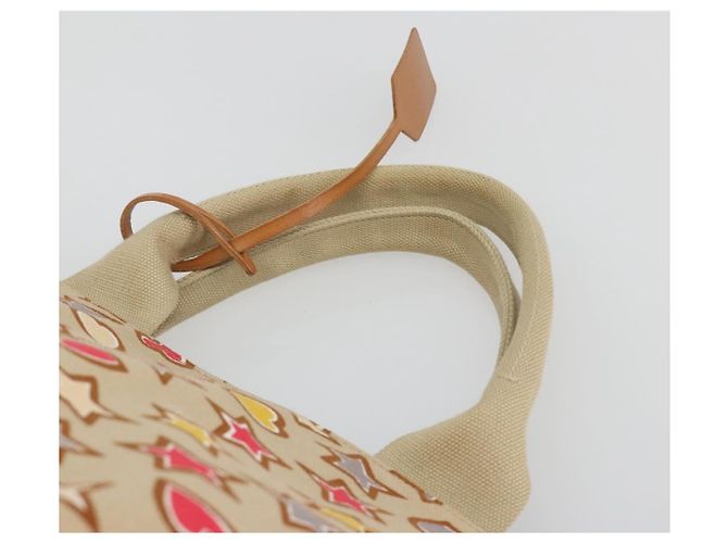 Borsa a mano PRADA Canapa M Canvas Beige Gold Auth 195043A D'oro - vista 8