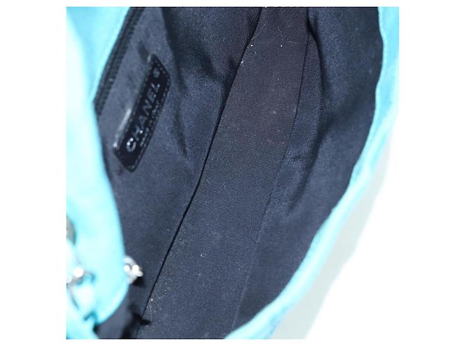 Borsa a tracolla con catena CHANEL Canvas Blu Turchese Argento CC Auth 195104M - vista 10