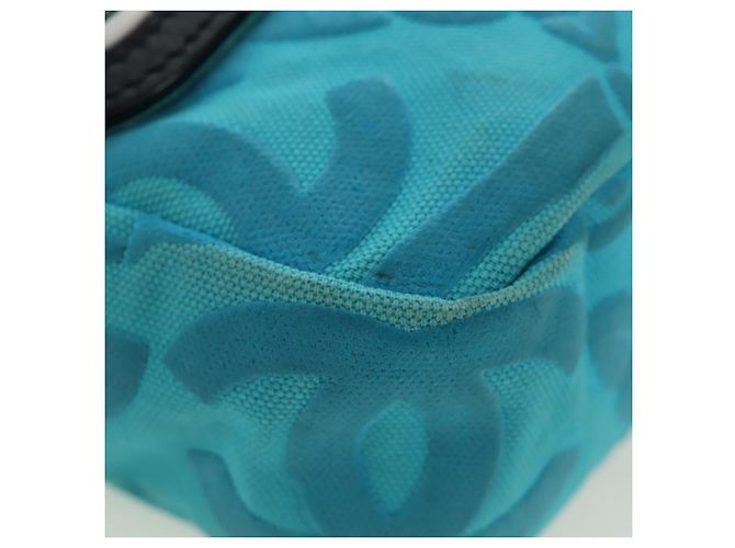 Borsa a tracolla con catena CHANEL Canvas Blu Turchese Argento CC Auth 195104M - vista 15