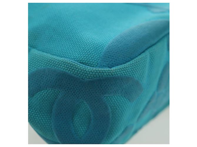 Borsa a tracolla con catena CHANEL Canvas Blu Turchese Argento CC Auth 195104M - vista 17