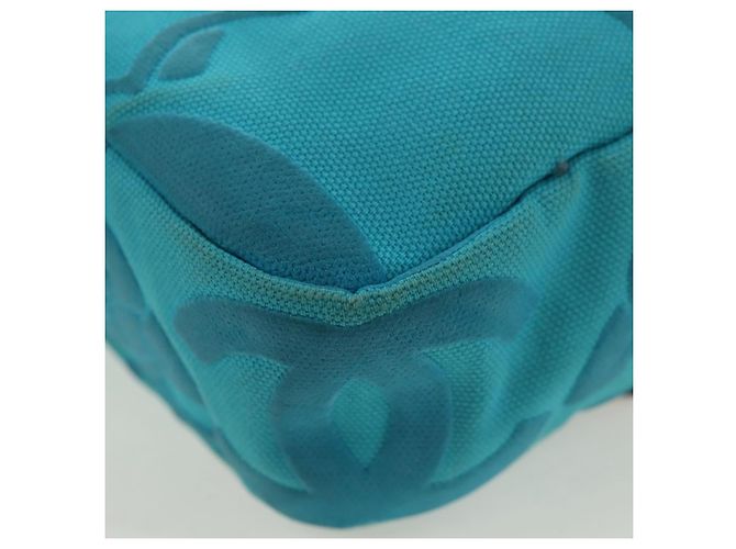 Borsa a tracolla con catena CHANEL Canvas Blu Turchese Argento CC Auth 195104M - vista 18