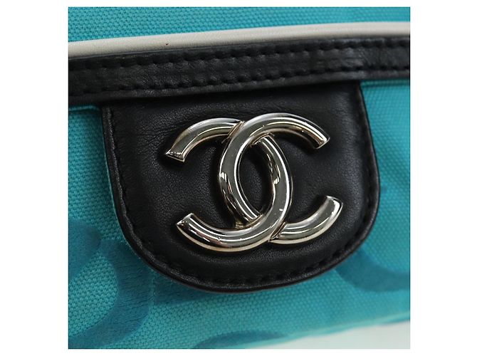 Borsa a tracolla con catena CHANEL Canvas Blu Turchese Argento CC Auth 195104M - vista 19