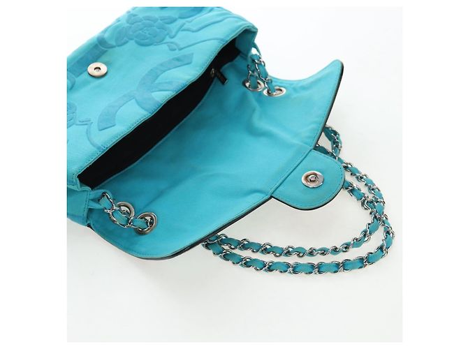 Borsa a tracolla con catena CHANEL Canvas Blu Turchese Argento CC Auth 195104M - vista 20