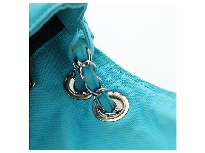 Borsa a tracolla con catena CHANEL Canvas Blu Turchese Argento CC Auth 195104M - vista 21
