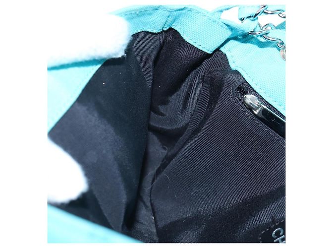 Borsa a tracolla con catena CHANEL Canvas Blu Turchese Argento CC Auth 195104M - vista 25