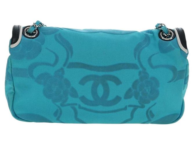 Borsa a tracolla con catena CHANEL Canvas Blu Turchese Argento CC Auth 195104M - vista 3