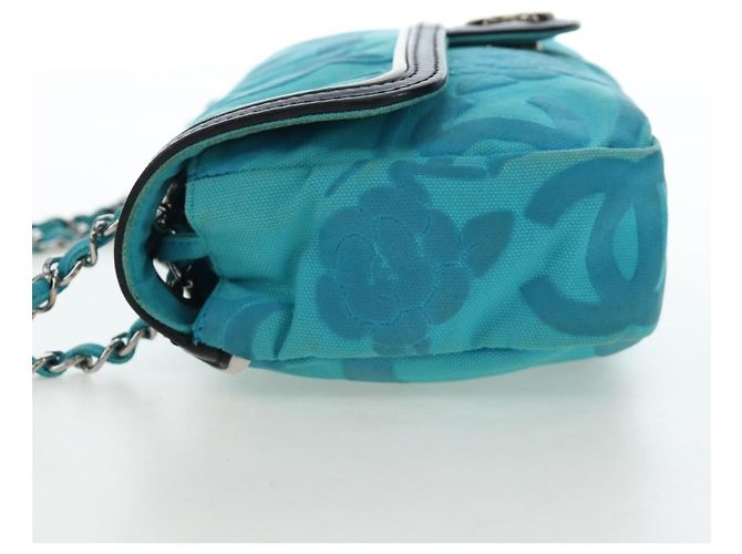 Borsa a tracolla con catena CHANEL Canvas Blu Turchese Argento CC Auth 195104M - vista 4