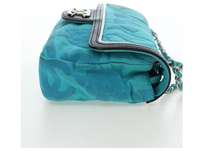 Borsa a tracolla con catena CHANEL Canvas Blu Turchese Argento CC Auth 195104M - vista 5
