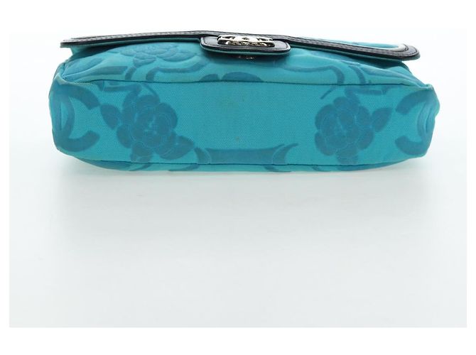 Borsa a tracolla con catena CHANEL Canvas Blu Turchese Argento CC Auth 195104M - vista 6