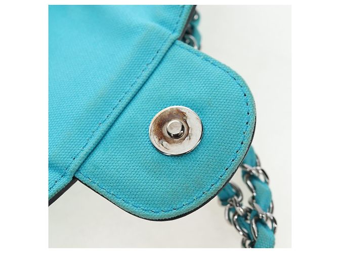 Borsa a tracolla con catena CHANEL Canvas Blu Turchese Argento CC Auth 195104M - vista 9