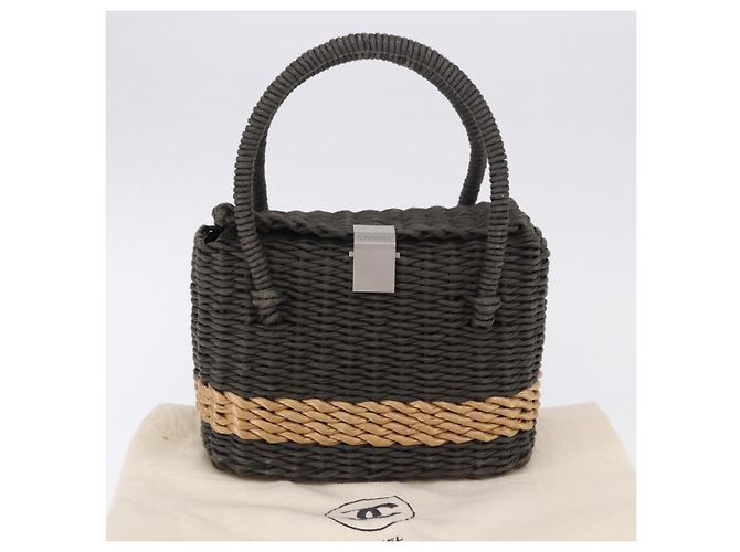 Borsa a mano CHANEL in paglia Grigio Argento CC Auth 195504SM Marrone - vista 12