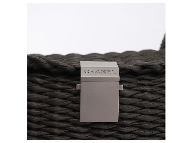 Borsa a mano CHANEL in paglia Grigio Argento CC Auth 195504SM Marrone - vista 18