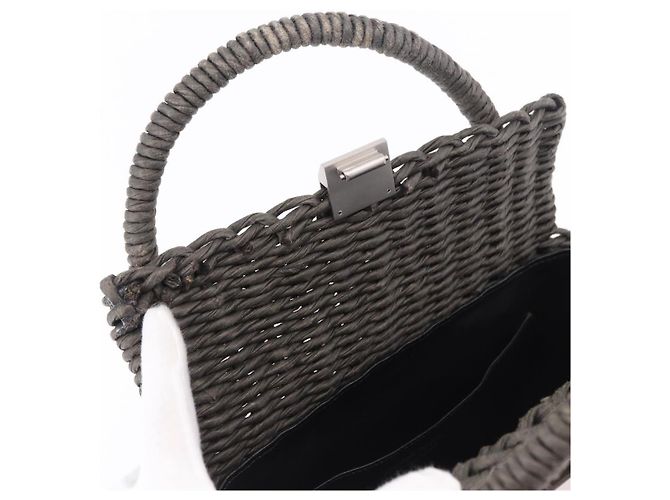 Borsa a mano CHANEL in paglia Grigio Argento CC Auth 195504SM Marrone - vista 19
