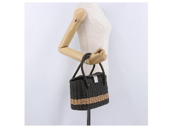 Borsa a mano CHANEL in paglia Grigio Argento CC Auth 195504SM Marrone - vista 25
