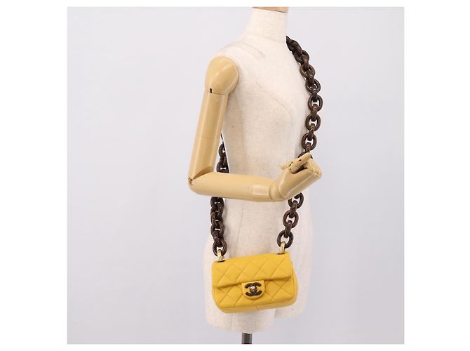 CHANEL Mini Matelasse 17 Borsa a catena Pelle d'Agnello Giallo Oro CC Auth 195513SAM D'oro - vista 23