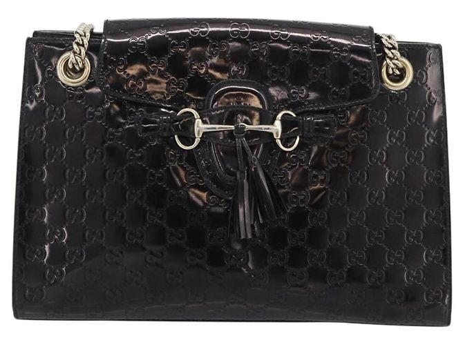 GUCCI GG Canvas Guccissima Horsebit Chain Patent leather 295403 Auth 196047A Nero D'oro - vista 13