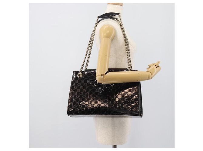 GUCCI GG Canvas Guccissima Horsebit Chain Patent leather 295403 Auth 196047A Nero D'oro - vista 21