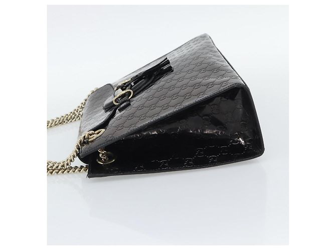 GUCCI GG Canvas Guccissima Horsebit Chain Patent leather 295403 Auth 196047A Nero D'oro - vista 3