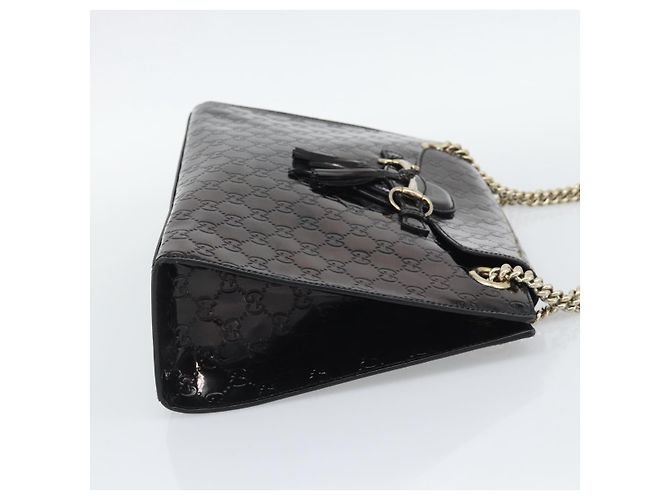 GUCCI GG Canvas Guccissima Horsebit Chain Patent leather 295403 Auth 196047A Nero D'oro - vista 4