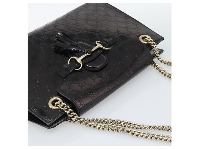 GUCCI GG Canvas Guccissima Horsebit Chain Patent leather 295403 Auth 196047A Nero D'oro - vista 6