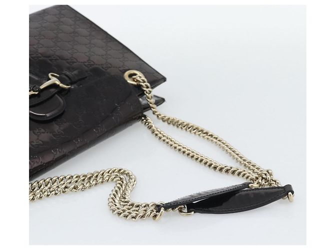 GUCCI GG Canvas Guccissima Horsebit Chain Patent leather 295403 Auth 196047A Nero D'oro - vista 7