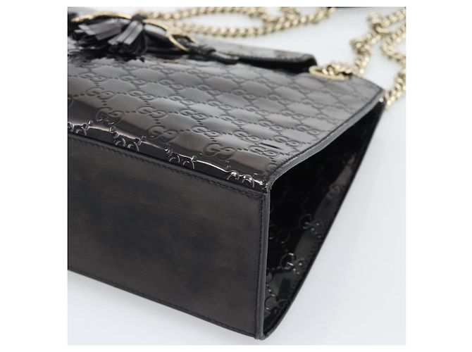 GUCCI GG Canvas Guccissima Horsebit Chain Patent leather 295403 Auth 196047A Nero D'oro - vista 9