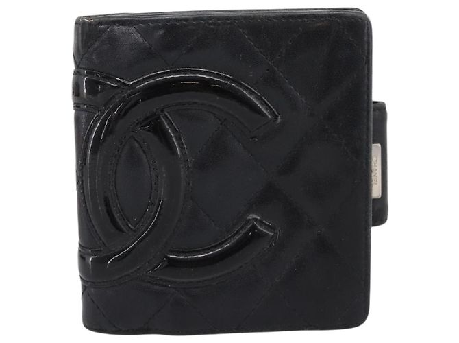 CHANEL Matelasse Cambon Line Bifold Wallet Leather Black Silver CC Auth 194479 - view 13