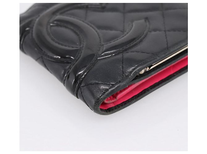 CHANEL Matelasse Cambon Line Bifold Wallet Leather Black Silver CC Auth 194479 - view 14