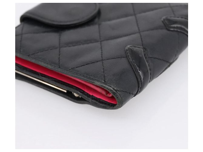 CHANEL Matelasse Cambon Line Bifold Wallet Leather Black Silver CC Auth 194479 - view 15