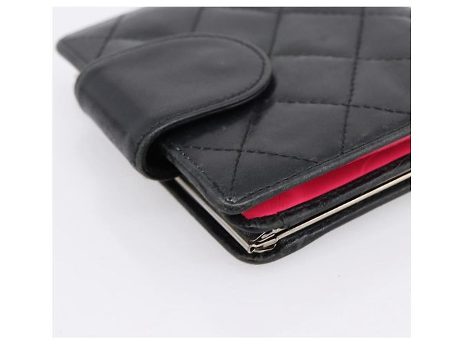 CHANEL Matelasse Cambon Line Bifold Wallet Leather Black Silver CC Auth 194479 - view 16