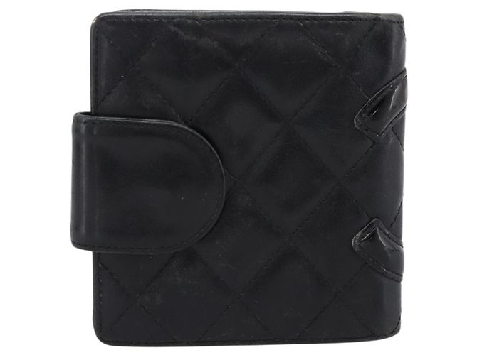 CHANEL Matelasse Cambon Line Bifold Wallet Leather Black Silver CC Auth 194479 - view 2