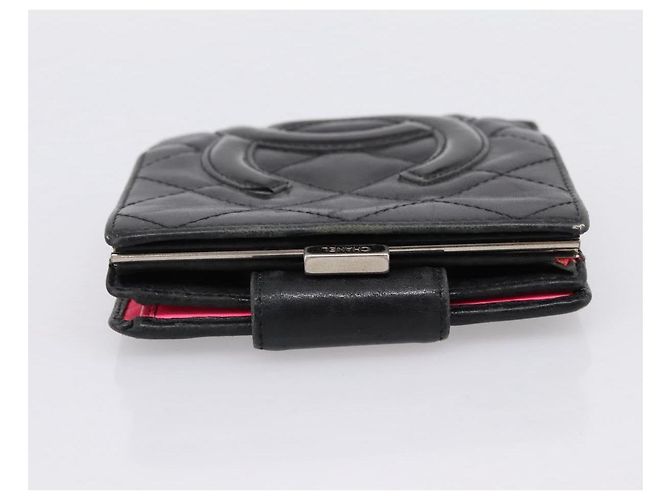 CHANEL Matelasse Cambon Line Bifold Wallet Leather Black Silver CC Auth 194479 - view 3