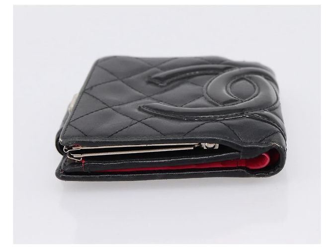 CHANEL Matelasse Cambon Line Bifold Wallet Leather Black Silver CC Auth 194479 - view 5