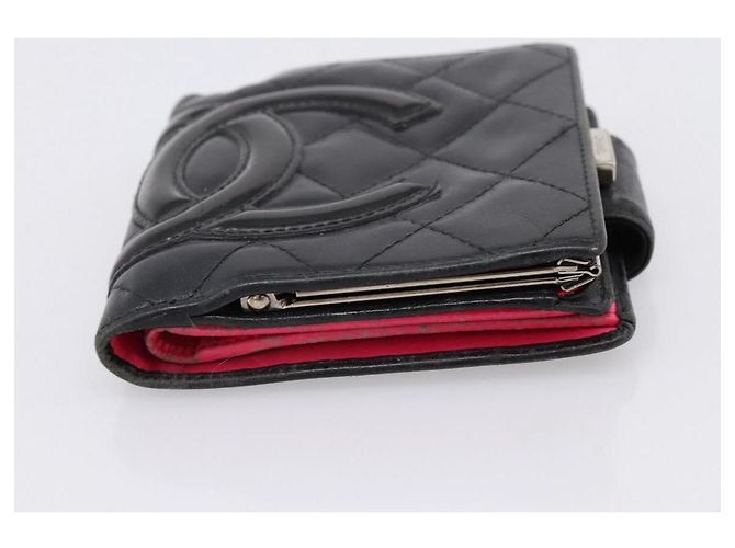 CHANEL Matelasse Cambon Line Bifold Wallet Leather Black Silver CC Auth 194479 - view 6