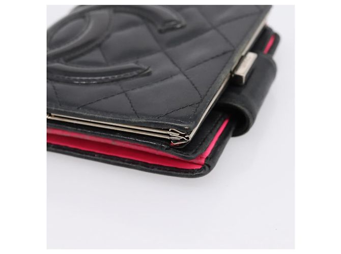 CHANEL Matelasse Cambon Line Bifold Wallet Leather Black Silver CC Auth 194479 - view 7
