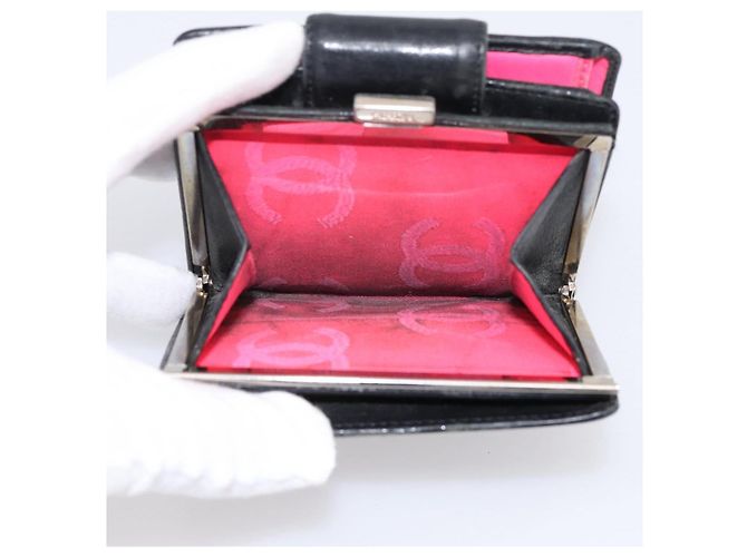 CHANEL Matelasse Cambon Line Bifold Wallet Leather Black Silver CC Auth 194479 - view 8